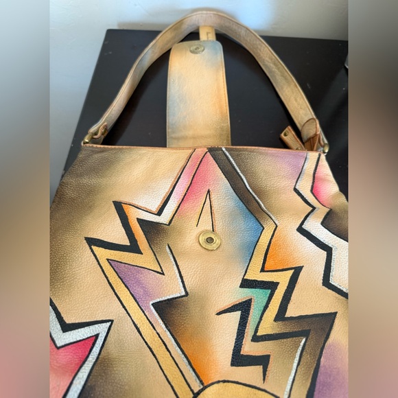 ZIMBELMANN Hand painted Leather Shoulder Bag Floral Purse Signed Z Logo 12x11x2” - Picture 11 of 16